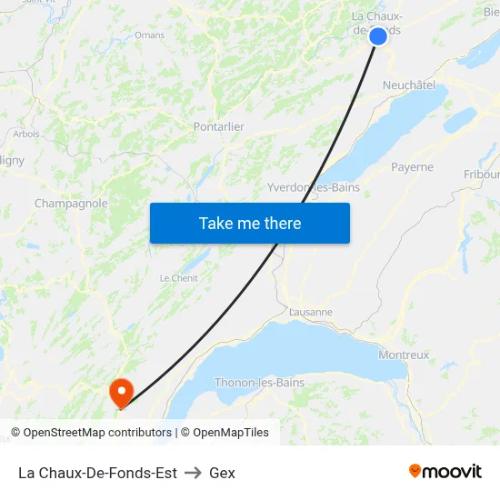 La Chaux-De-Fonds-Est to Gex map