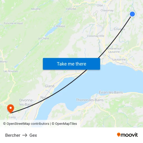Bercher to Gex map