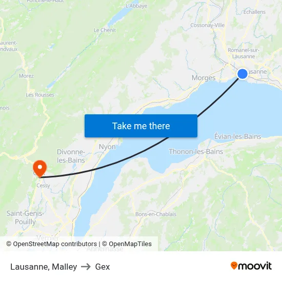 Lausanne, Malley to Gex map