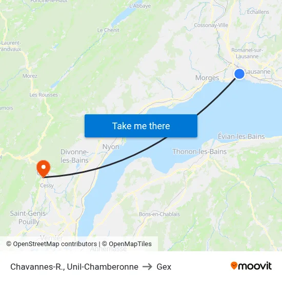 Chavannes-R., Unil-Chamberonne to Gex map