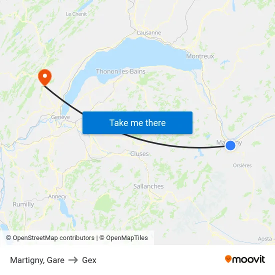 Martigny, Gare to Gex map