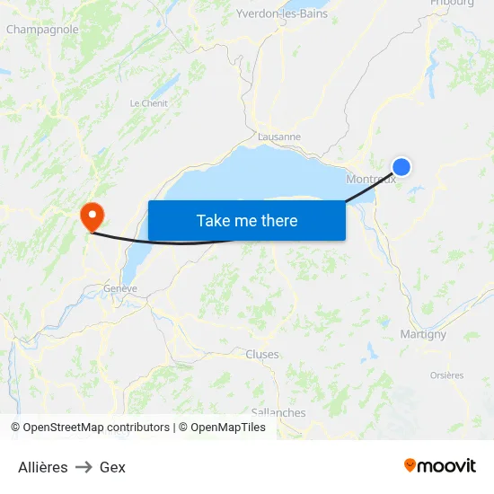Allières to Gex map