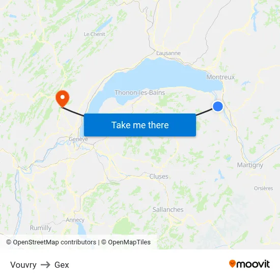 Vouvry to Gex map