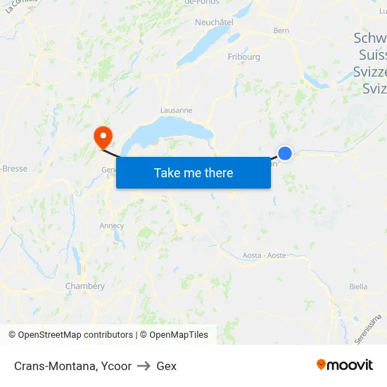 Crans-Montana, Ycoor to Gex map