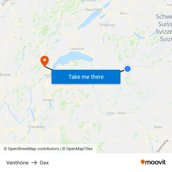 Venthône to Gex map