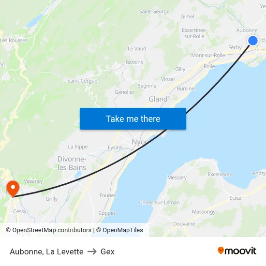 Aubonne, La Levette to Gex map