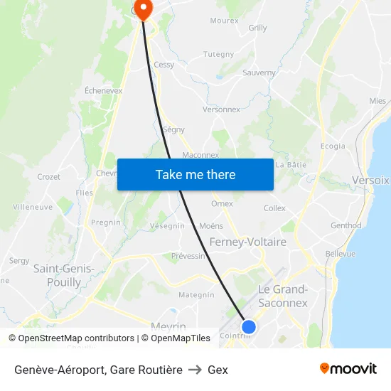 Genève-Aéroport, Gare Routière to Gex map