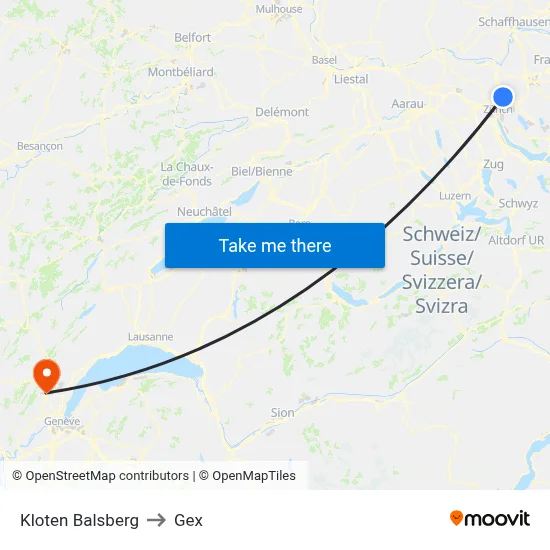 Kloten Balsberg to Gex map