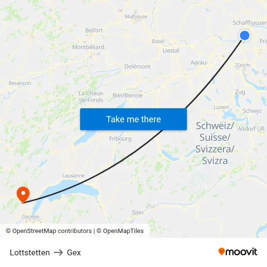 Lottstetten to Gex map