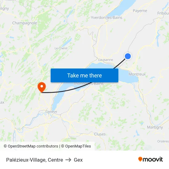 Palézieux-Village, Centre to Gex map