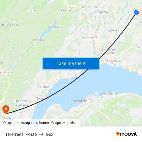 Thierrens, Poste to Gex map