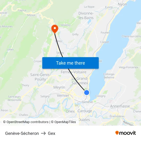 Genève-Sécheron to Gex map