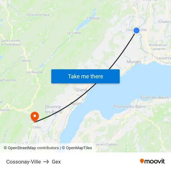 Cossonay-Ville to Gex map