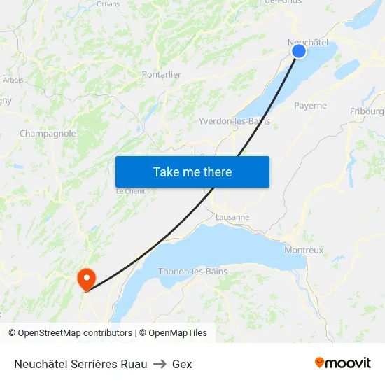 Neuchâtel Serrières Ruau to Gex map