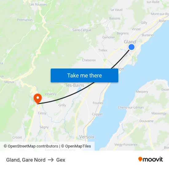 Gland, Gare Nord to Gex map