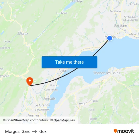 Morges, Gare to Gex map