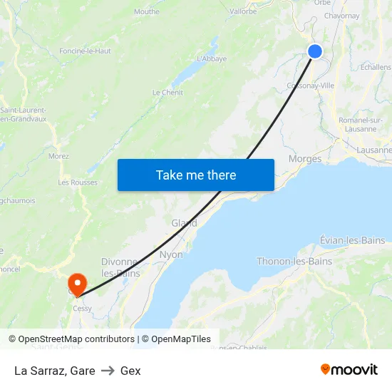 La Sarraz, Gare to Gex map
