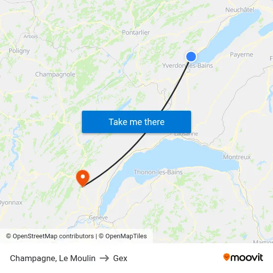 Champagne, Le Moulin to Gex map