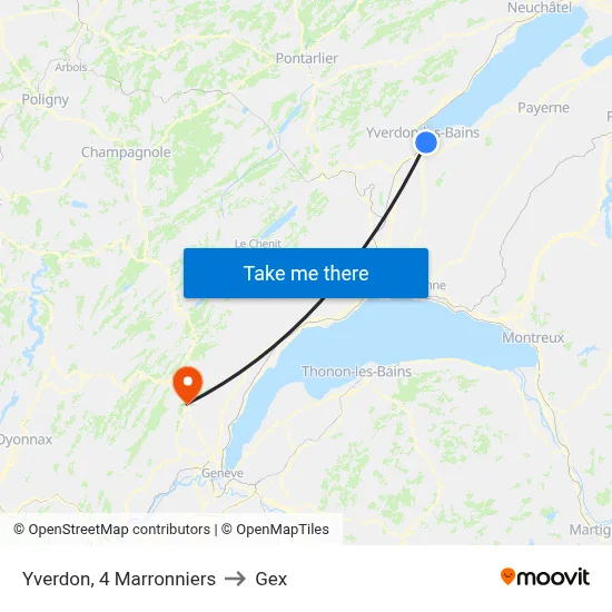 Yverdon, 4 Marronniers to Gex map