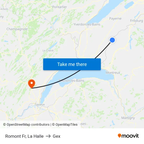 Romont Fr, La Halle to Gex map