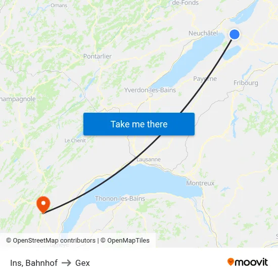 Ins, Bahnhof to Gex map