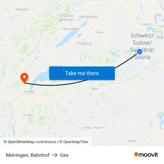 Meiringen, Bahnhof to Gex map