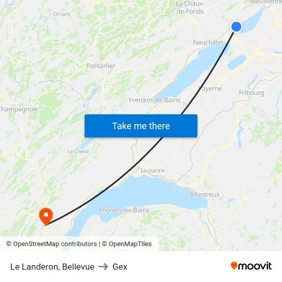 Le Landeron, Bellevue to Gex map