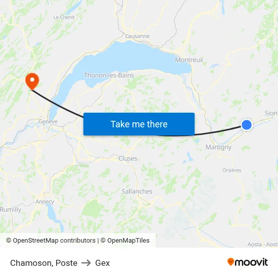 Chamoson, Poste to Gex map