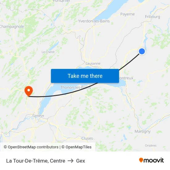 La Tour-De-Trême, Centre to Gex map