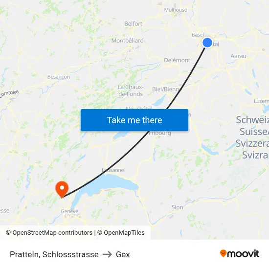 Pratteln, Schlossstrasse to Gex map