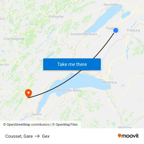 Cousset, Gare to Gex map