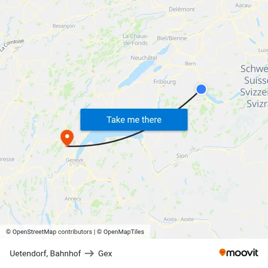 Uetendorf, Bahnhof to Gex map
