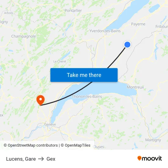 Lucens, Gare to Gex map