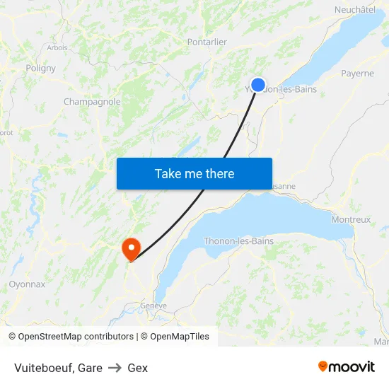 Vuiteboeuf, Gare to Gex map