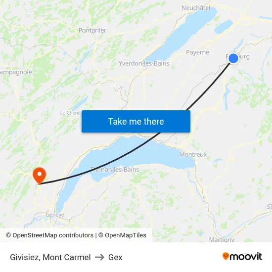 Givisiez, Mont Carmel to Gex map
