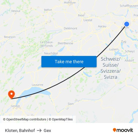 Kloten, Bahnhof to Gex map