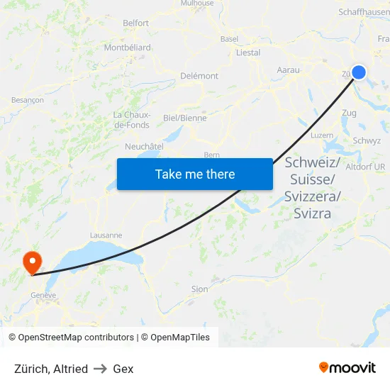 Zürich, Altried to Gex map