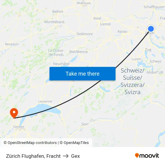 Zürich Flughafen, Fracht to Gex map