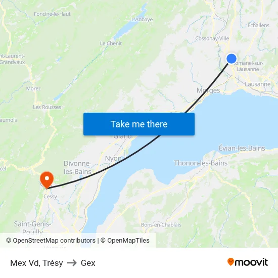 Mex Vd, Trésy to Gex map