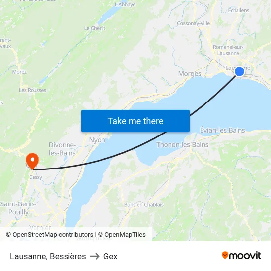 Lausanne, Bessières to Gex map