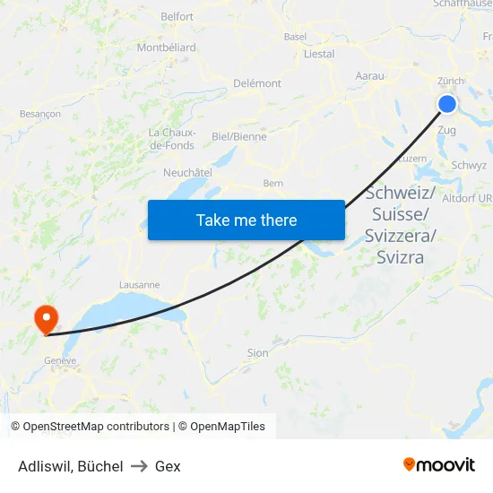 Adliswil, Büchel to Gex map
