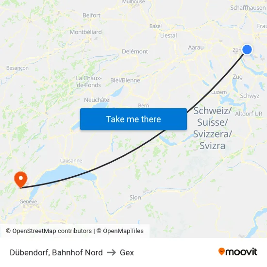 Dübendorf, Bahnhof Nord to Gex map