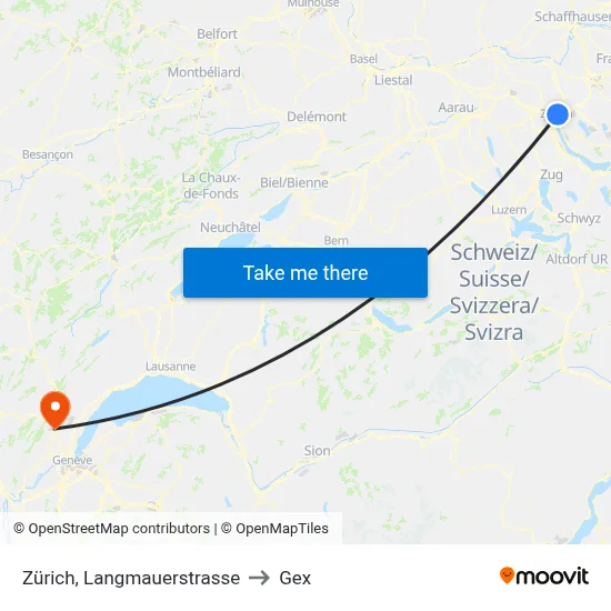 Zürich, Langmauerstrasse to Gex map