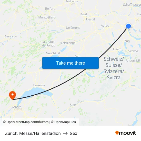 Zürich, Messe/Hallenstadion to Gex map
