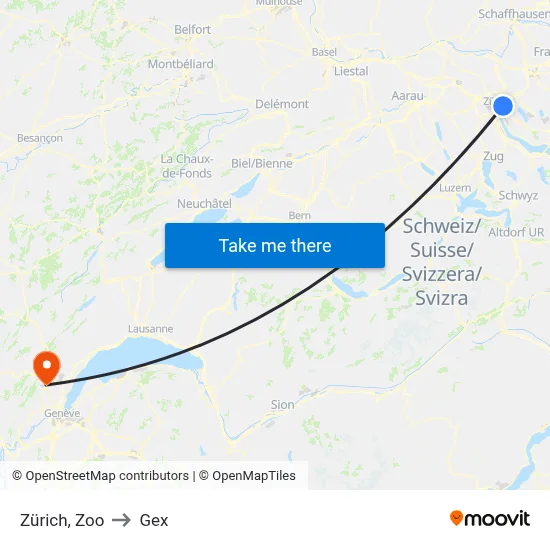 Zürich, Zoo to Gex map