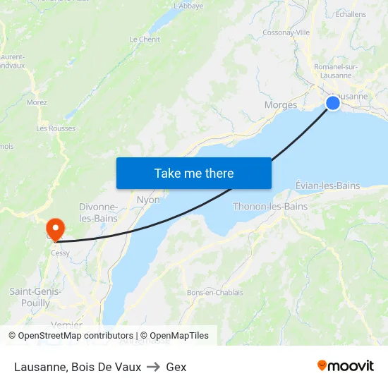 Lausanne, Bois De Vaux to Gex map