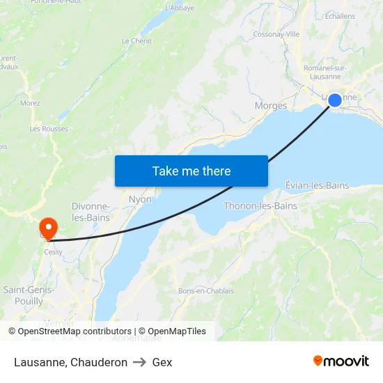 Lausanne, Chauderon to Gex map