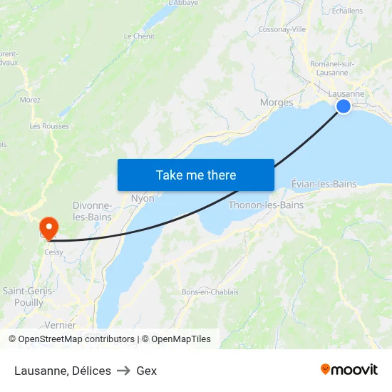 Lausanne, Délices to Gex map