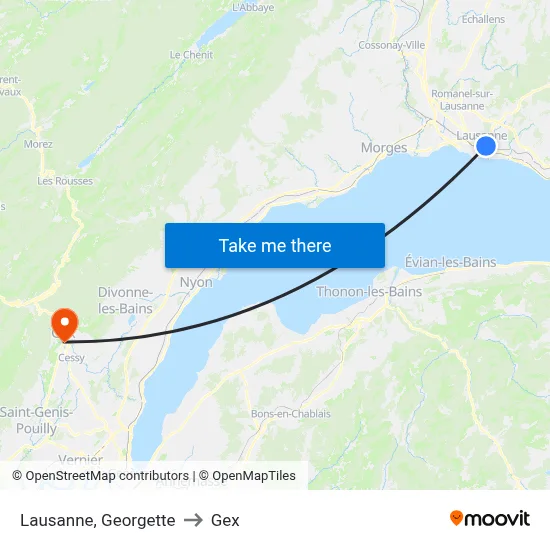 Lausanne, Georgette to Gex map