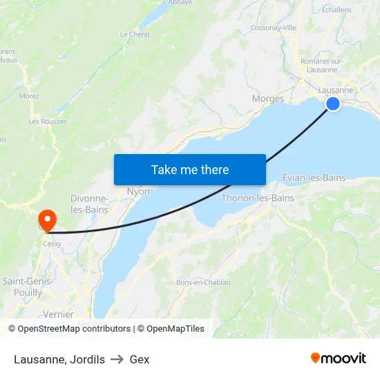 Lausanne, Jordils to Gex map